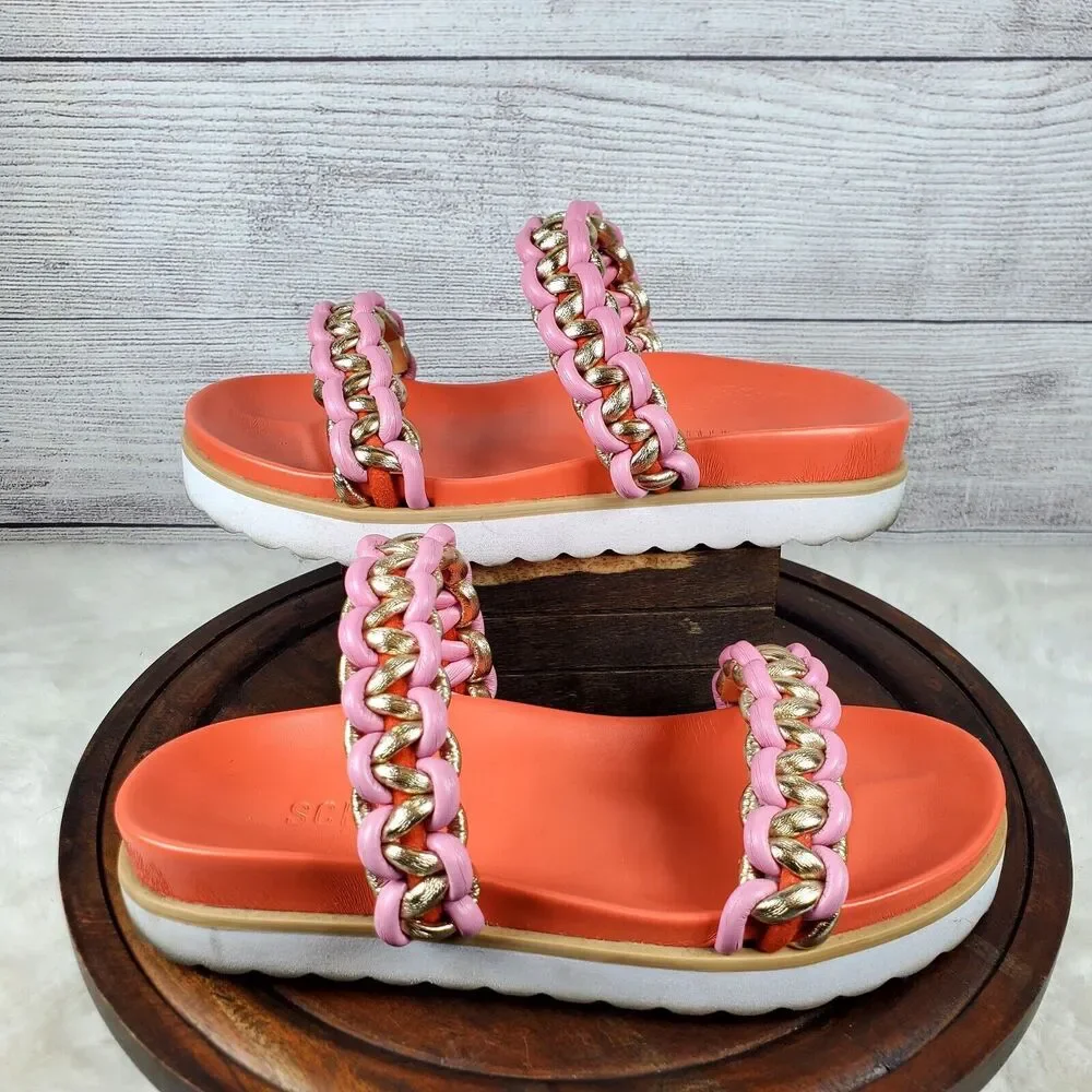 Schutz Juliet Sport Coral Braided Detail Slip On Open Toe Low Heel Sandals Sz 8B - Picture 7 of 9